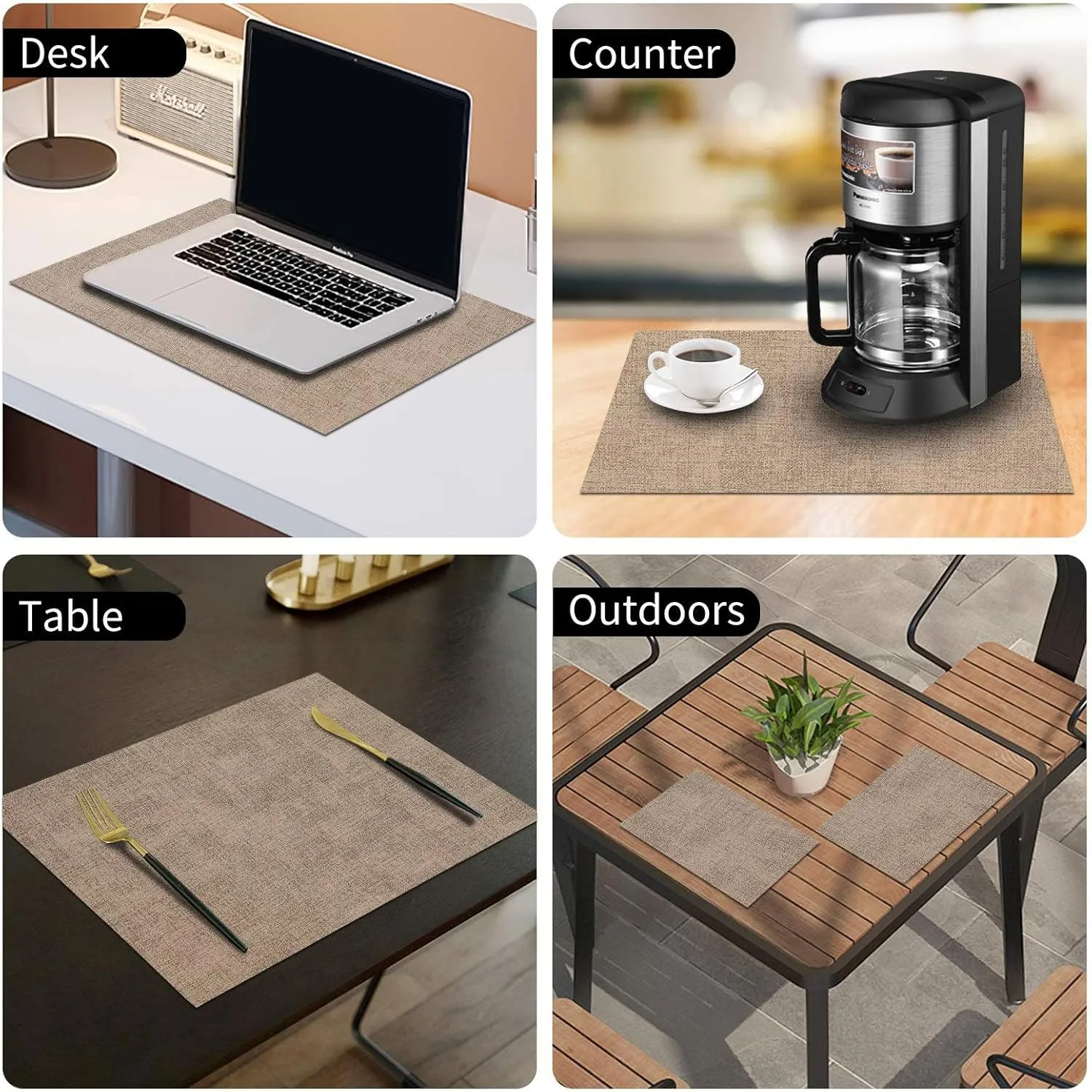 homing Faux Leather Heat Resistant Placemats Set of 6 – Waterproof Wipeable Dining PU Place Mats for Indoor & Outdoor, Easy to Clean - Camel