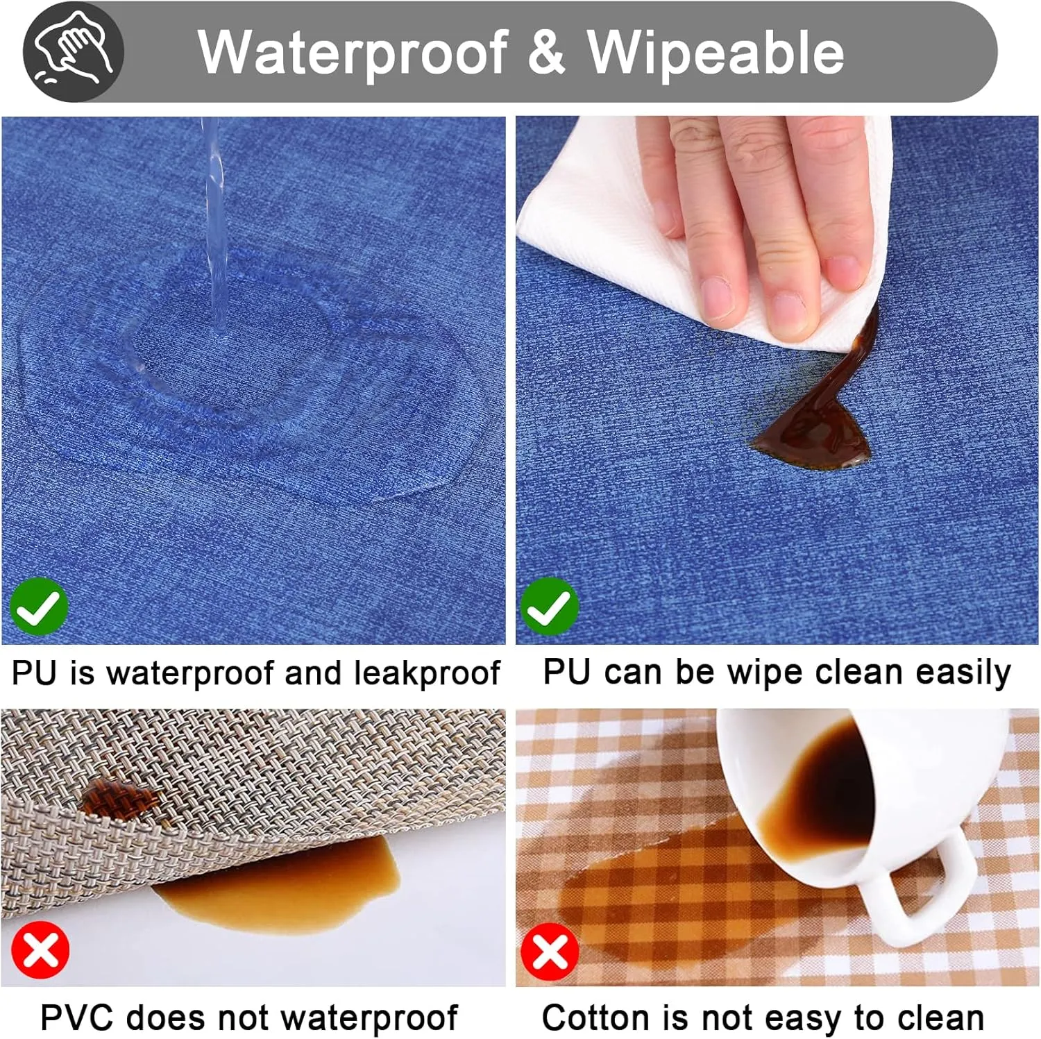 homing Faux Leather Heat Resistant Placemats Set of 6 – Waterproof Wipeable Dining PU Place Mats for Indoor & Outdoor, Easy to Clean - Sea Blue