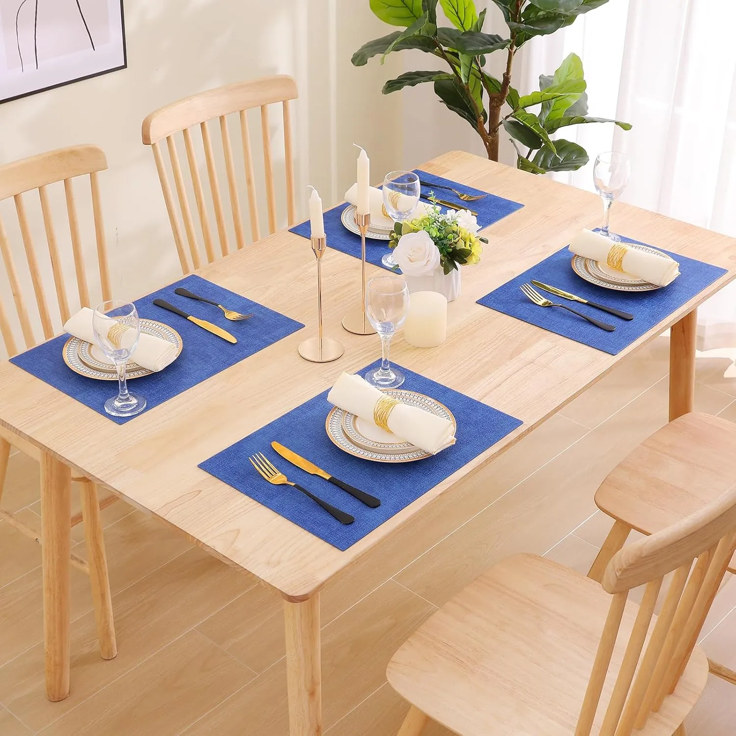 homing Faux Leather Heat Resistant Placemats Set of 6 – Waterproof Wipeable Dining PU Place Mats for Indoor & Outdoor, Easy to Clean - Sea Blue