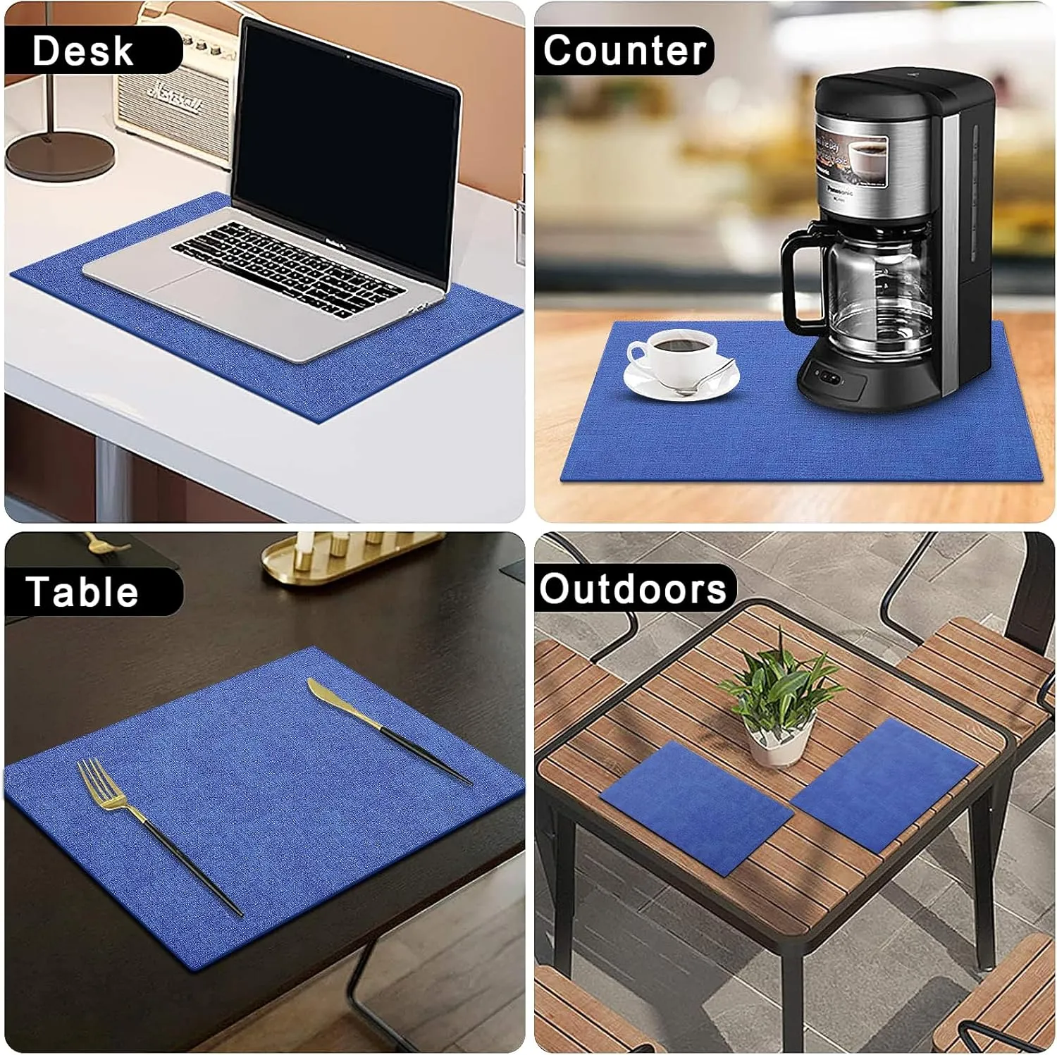 homing Faux Leather Heat Resistant Placemats Set of 6 – Waterproof Wipeable Dining PU Place Mats for Indoor & Outdoor, Easy to Clean - Sea Blue