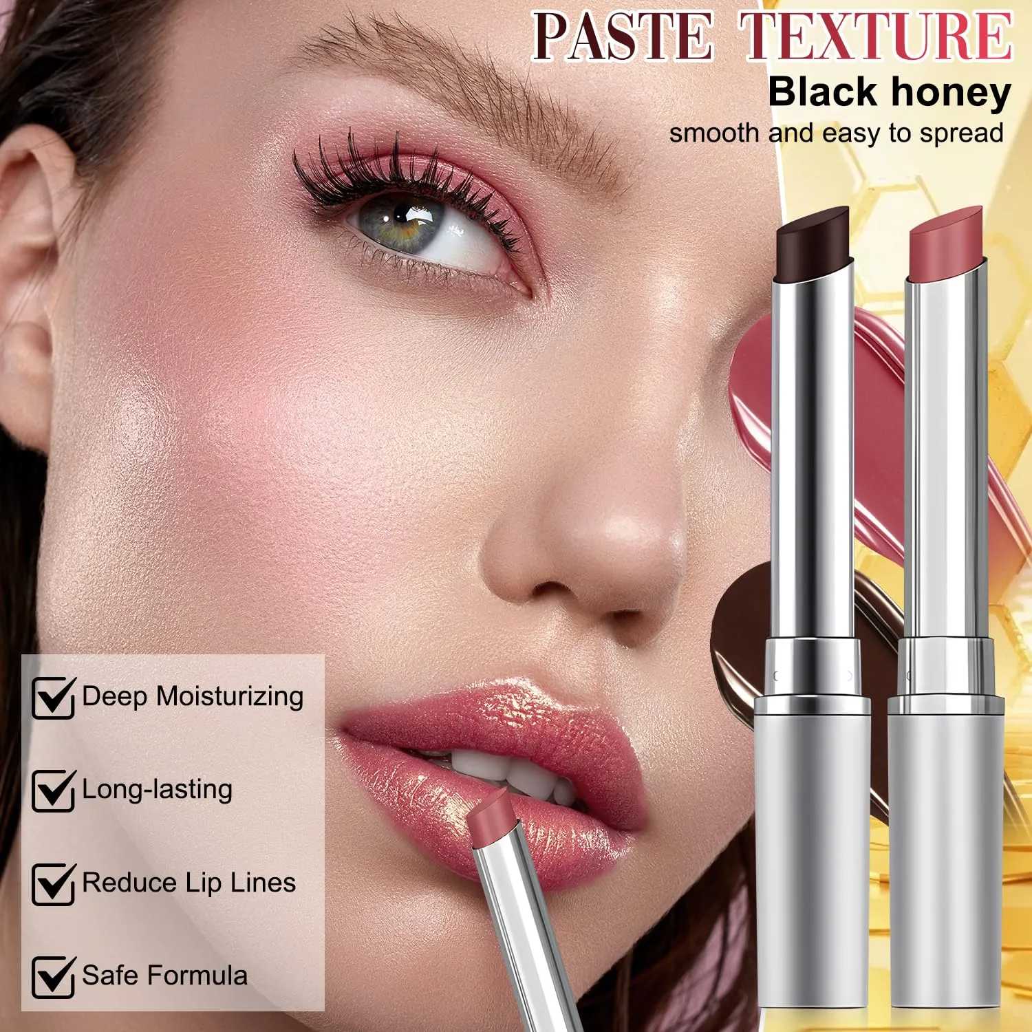 Honey noir - Black Honey Lipstick for Women, Natural Glossy Pink Lips Balm, Nourishing and Hydrating Lip Gloss for All Skin Tones (black pink, 2)