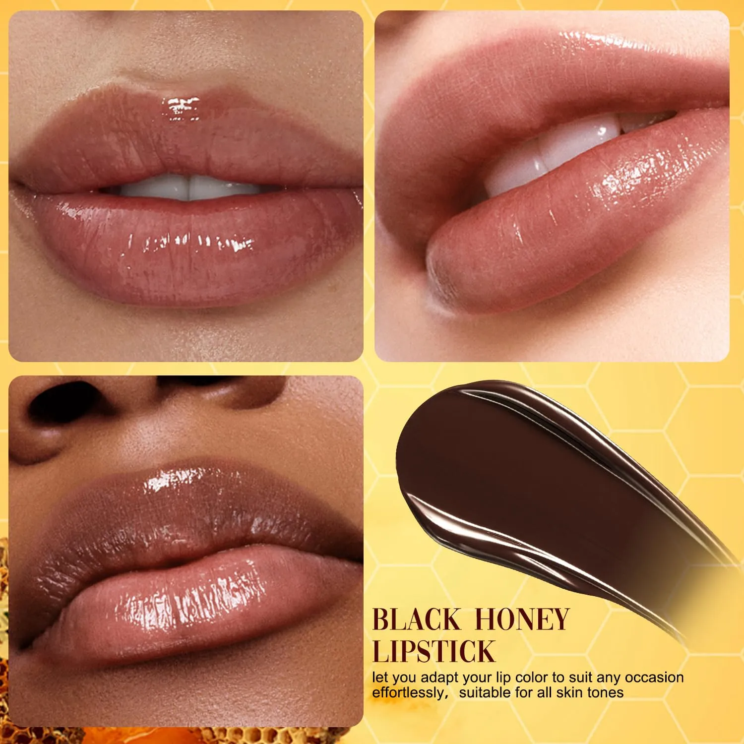 Honey noir - Black Honey Lipstick for Women, Natural Glossy Pink Lips Balm, Nourishing and Hydrating Lip Gloss for All Skin Tones (black pink, 2)