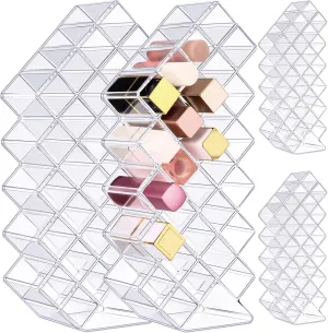 Hoolerry 4 Pack Acrylic Lipstick Holder Organizer 112 Slots Clear Lip Gloss Holder Organizers Stackable Trapezoid Lipsticks Tower Lipstick Case Display Stand Storage Box for Makeup Cosmetic Vanity