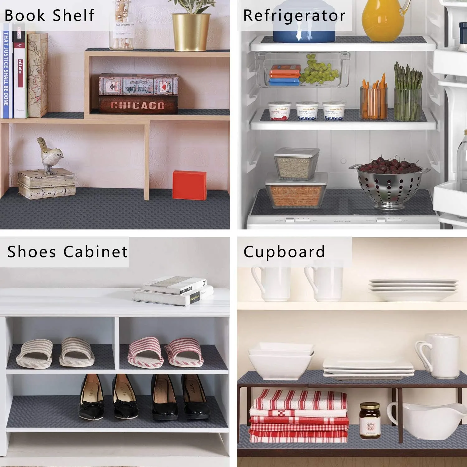 HooTown Shelf Liner Kitchen Cabinet Drawer Mats 17.5 Inch Wide x 393.7 inch Long, Non Skid EVA Plastic Washable Oil Proof Pad for RV Drawer, Dish Plate Slippery Protection, Grey