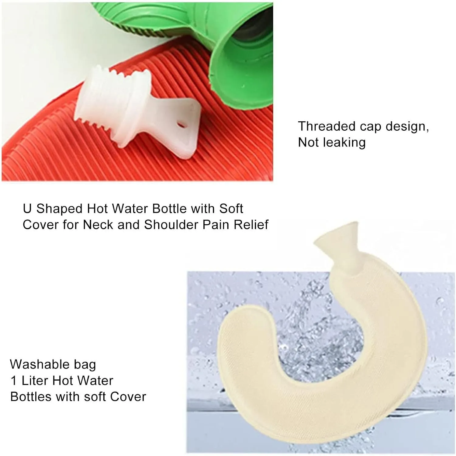 Hot Water Bag, Hot Water Bottles, PVC Material Hot Water Bag, Hot Water Bottle with Soft Cover, 1L Hot Water Bottle U Shaped Hot Water Bag for Winter Neck Shoulder Warm with Soft Cover(Blue)