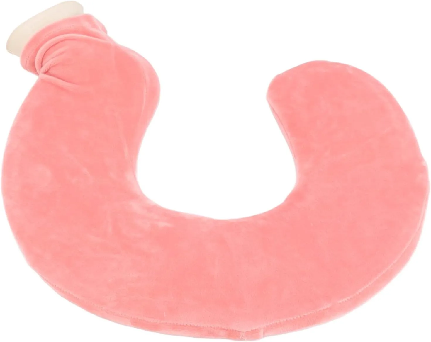 Hot Water Bottle Warm Neck Soft Rubber Bag, U Shaped, Detachable Cloth Cover, for Men and Women (Flesh Red)