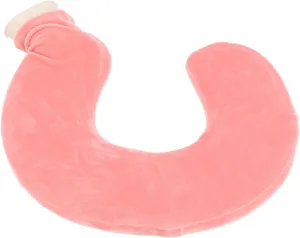 Hot Water Bottle Warm Neck Soft Rubber Bag, U Shaped, Detachable Cloth Cover, for Men and Women (Flesh Red)