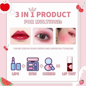 HR Multipot Colors Lip Stain Tint, Rose Lip Glossy Finish Moisturizing Blush Tinted for Cheek & Lip, Vivid Color, High Pigment Mini Liquid Lipstick Makeup With Lip Balm
