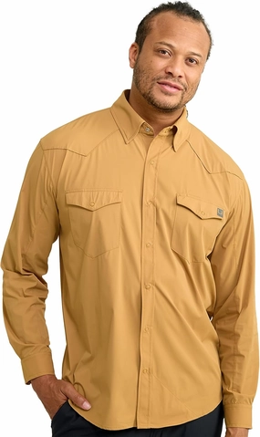 HUK Men's Creekbed Solid Long Sleeve Button, Fishing Shirt