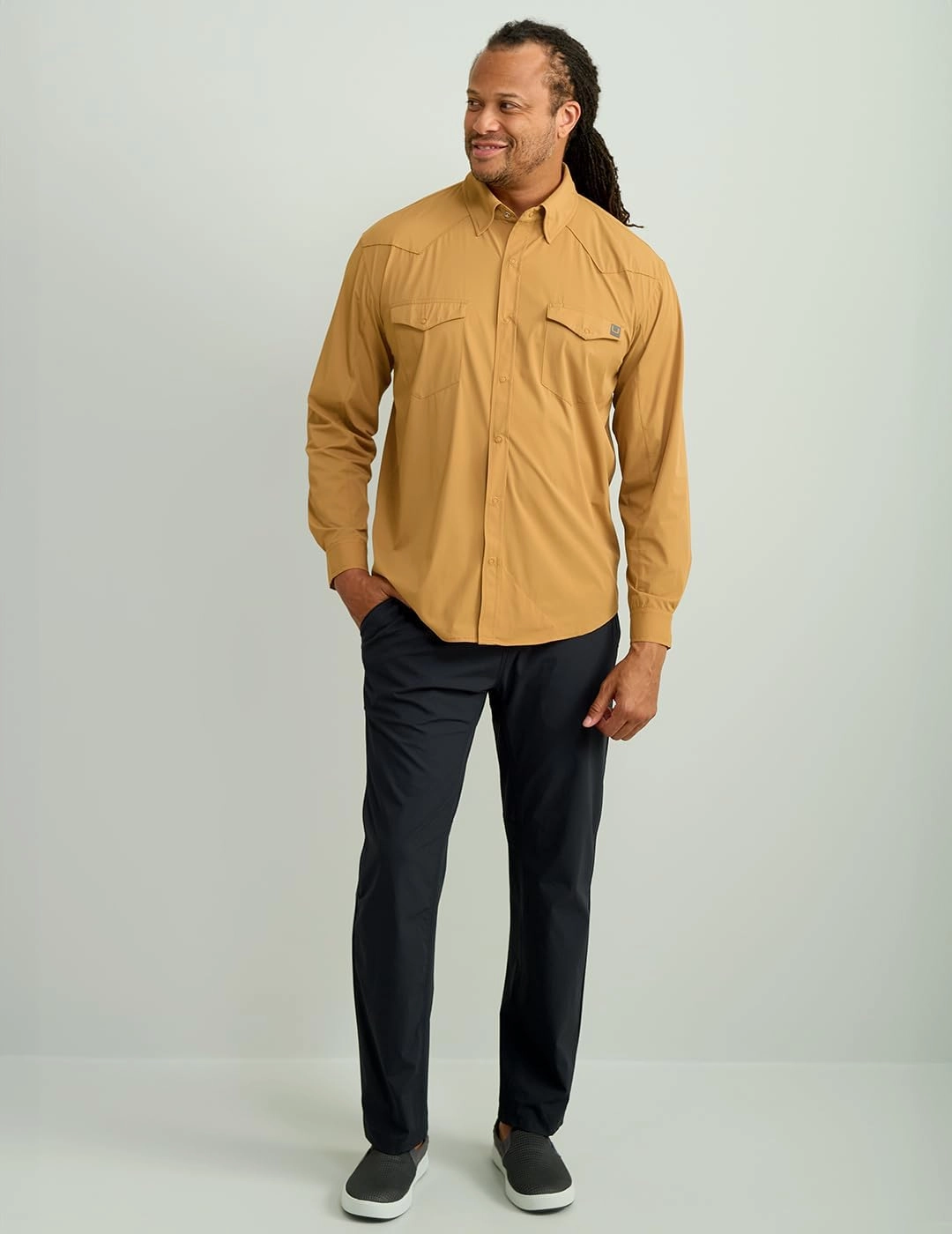 HUK Men's Creekbed Solid Long Sleeve Button, Fishing Shirt