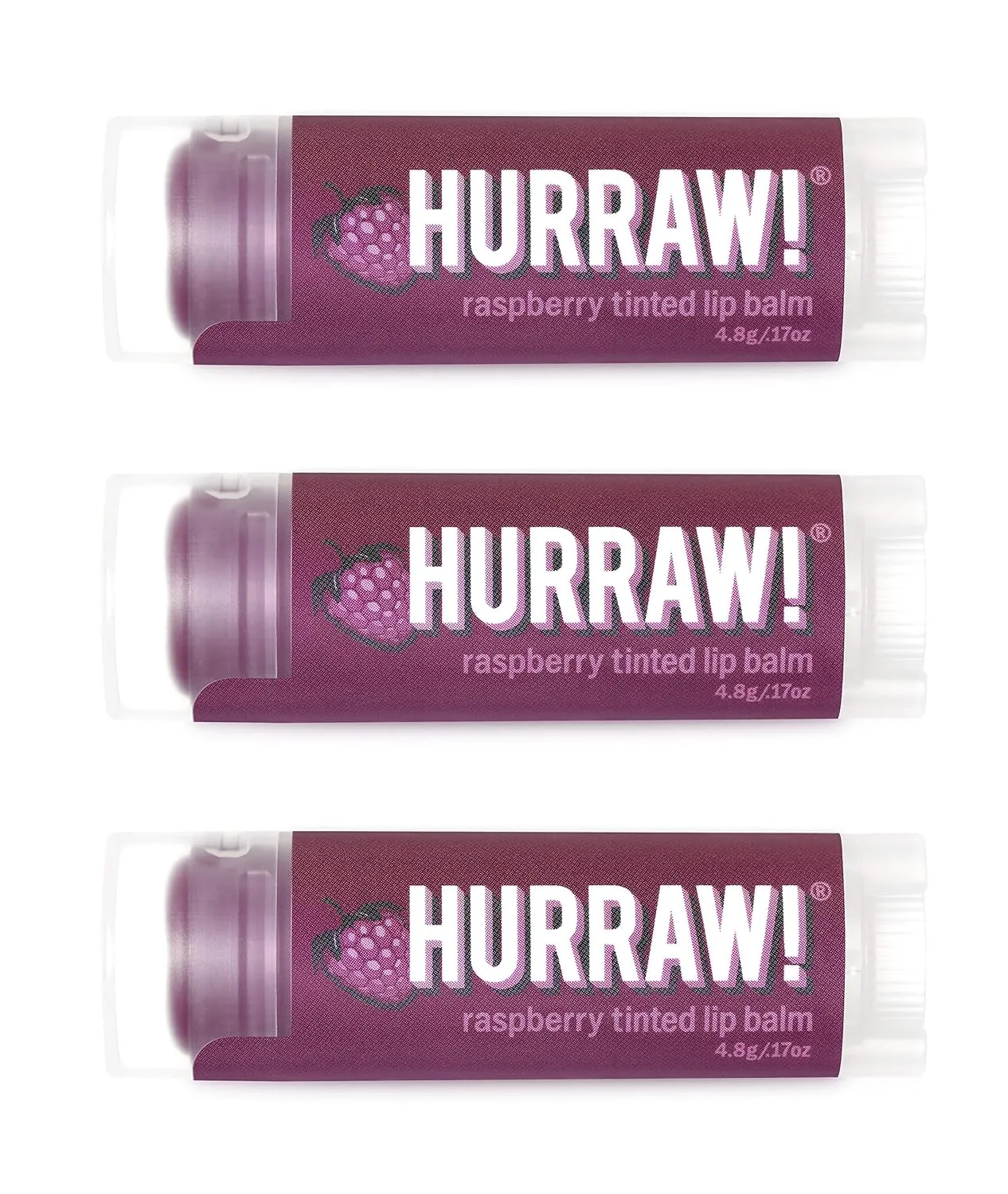 Hurraw! Raspberry Tinted Lip Balm, 3 Pack: (Sheer Berry Tint) Organic, Certified Vegan, Cruelty and Gluten Free. Non-GMO, 100% Natural Ingredients. Bee, Shea, Soy and Palm Free. Made in USA