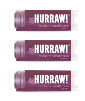 Hurraw! Raspberry Tinted Lip Balm, 3 Pack: (Sheer Berry Tint) Organic, Certified Vegan, Cruelty and Gluten Free. Non-GMO, 100% Natural Ingredients. Bee, Shea, Soy and Palm Free. Made in USA