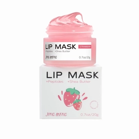 Hydrating Lip Sleeping Mask, Gloss with Peptides, Shea butter, for Dry Cracked Lips, Ultra-Nourishing Lip Over-night Care, Smooths, Plumps, Softens, Strawberry Flavor. 0.7oz