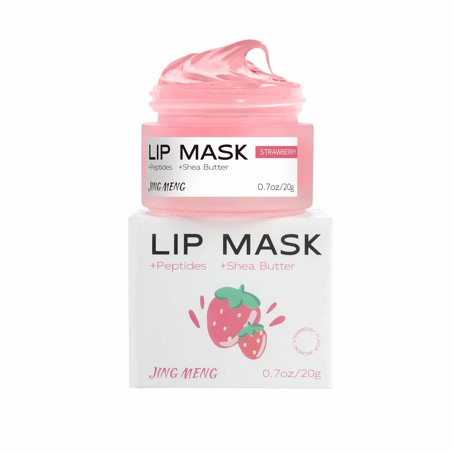 Hydrating Lip Sleeping Mask, Gloss with Peptides, Shea butter, for Dry Cracked Lips, Ultra-Nourishing Lip Over-night Care, Smooths, Plumps, Softens, Strawberry Flavor. 0.7oz