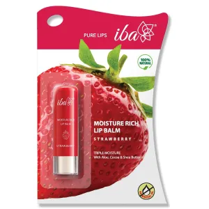 Iba_ Pure Lips Moisture Rich Lip Balm - Strawberry 4.5 g | For Pigmented Dry Damaged & Chapped Lips | Enriched with Cocoa Butter Shea Butter | Glossy Finish | 100% Natural | Halal Certified & Vegan