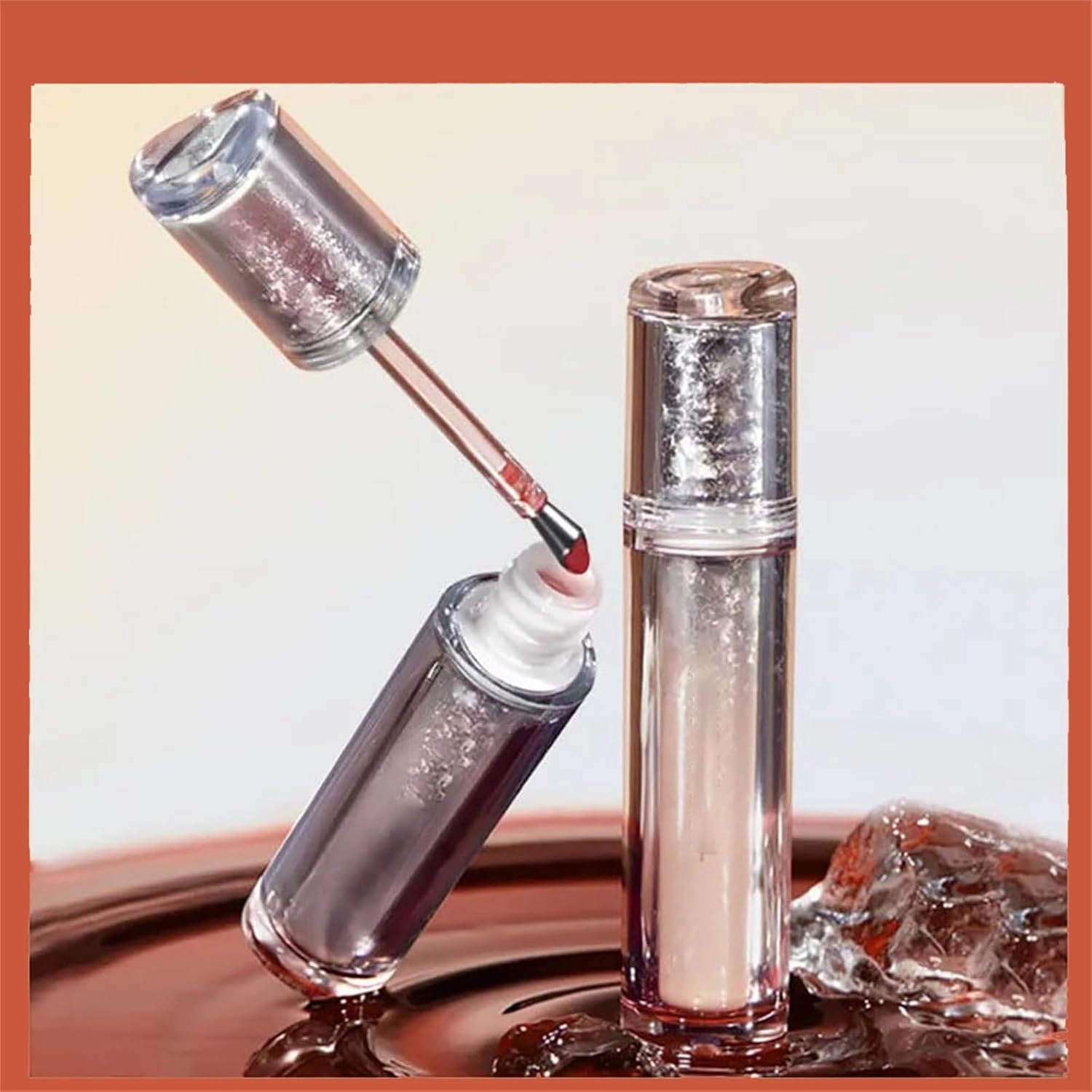 Ice Watery Lip Gloss - Iced Tea Watery Lip Gloss,Mirror Tea Jelly Light Lip Glaze,Glasting Water Gloss,Jelly Tinted Lip Gloss,Jelly Hydrating Lip Gloss,Lip Gloss Metal Applicator (#02)