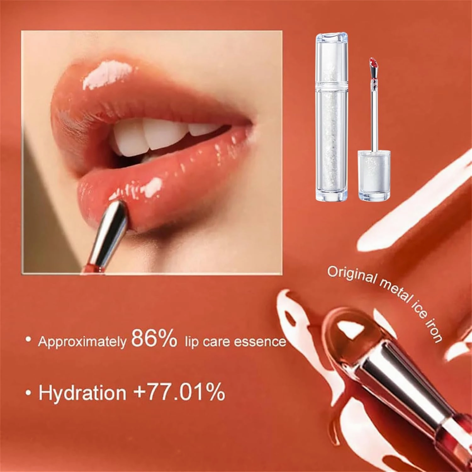 Ice Watery Lip Gloss - Iced Tea Watery Lip Gloss,Mirror Tea Jelly Light Lip Glaze,Glasting Water Gloss,Jelly Tinted Lip Gloss,Jelly Hydrating Lip Gloss,Lip Gloss Metal Applicator (#02)