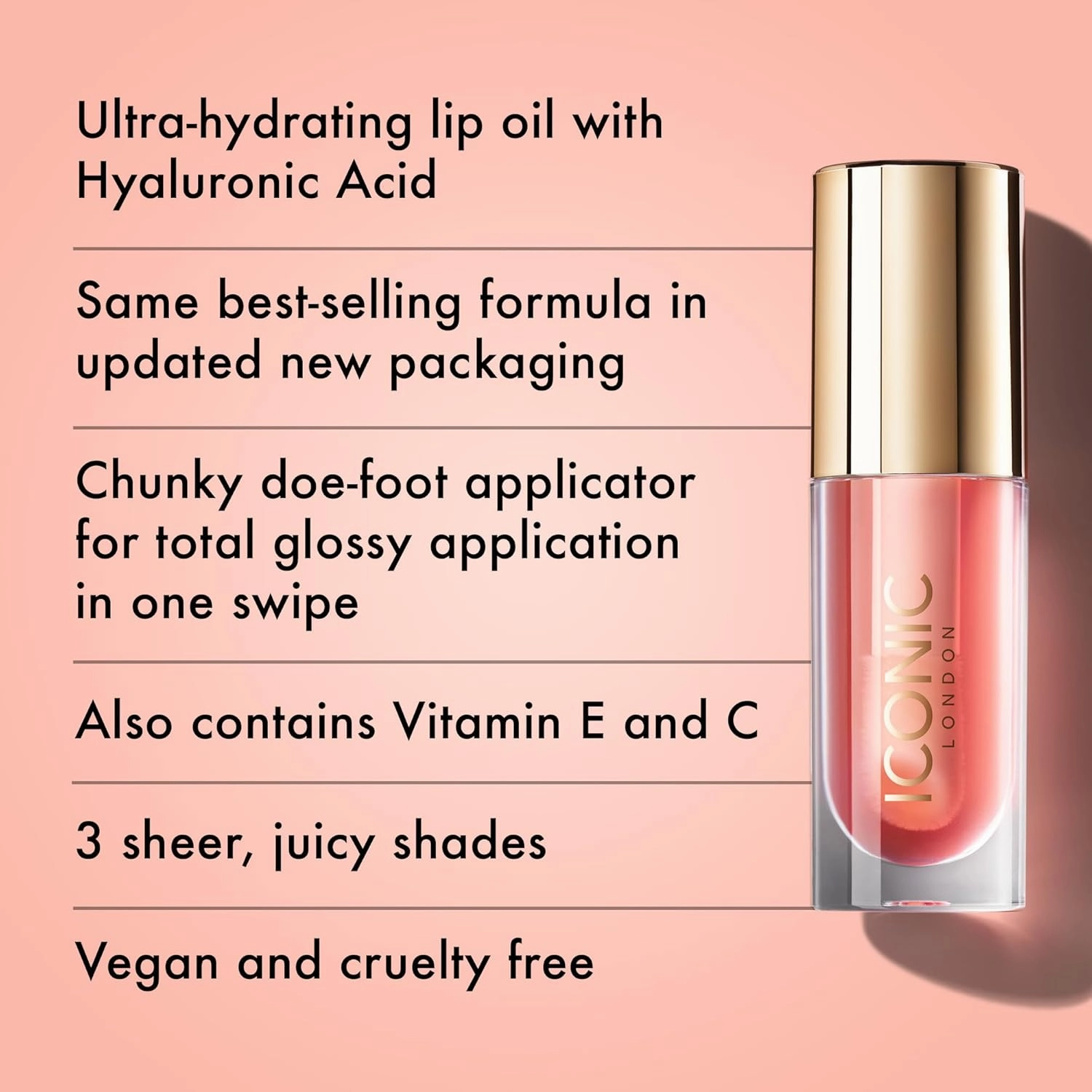 ICONIC LONDON Lustre Lip Oil | Non Sticky, Moisturizing and High Shine Lip Oil, Containing Vitamin C and Hyaluronic Acid, Cruelty Free, Vegan Makeup, 0.2 Fl Oz