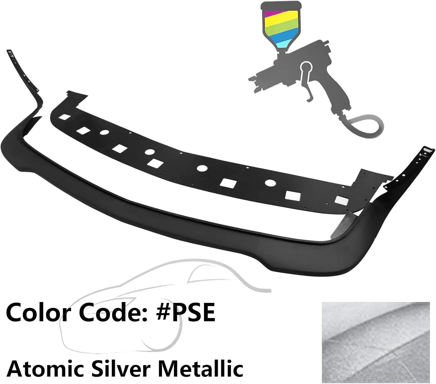 IKON MOTORSPORTS, Front Bumper Lip Compatible With 2015-2023 Dodge Challenger Hellcat Models, Hellcat Style PP Front Bumper Lower Valance Protector Splitter Painted #PSE Atomic Silver Metallic