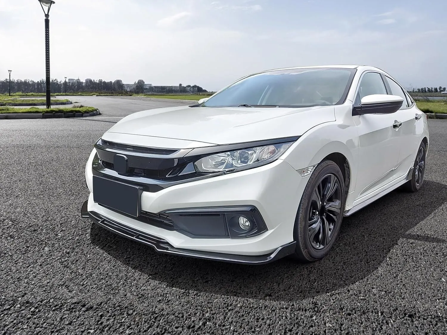IKON MOTORSPORTS, Front Bumper Lip Compatible with 2019-2021 Honda Civic, V4 Style Gloss Black Front Lip Chin Spoiler