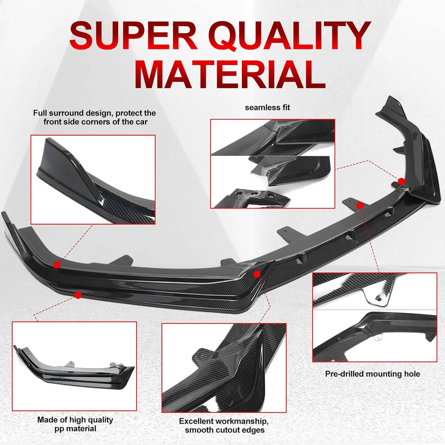 IKON MOTORSPORTS, Front Bumper Lip Compatible with 2021-2022 Honda Accord, Carbon Fiber Print IKON V1 Style PP 3PCS Front Spoiler Splitter Kit