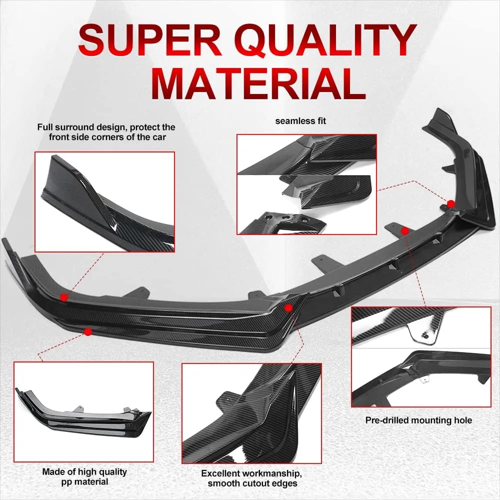 IKON MOTORSPORTS, Front Bumper Lip Compatible with 2021-2022 Honda Accord, Carbon Fiber Print IKON V1 Style PP 3PCS Front Spoiler Splitter Kit