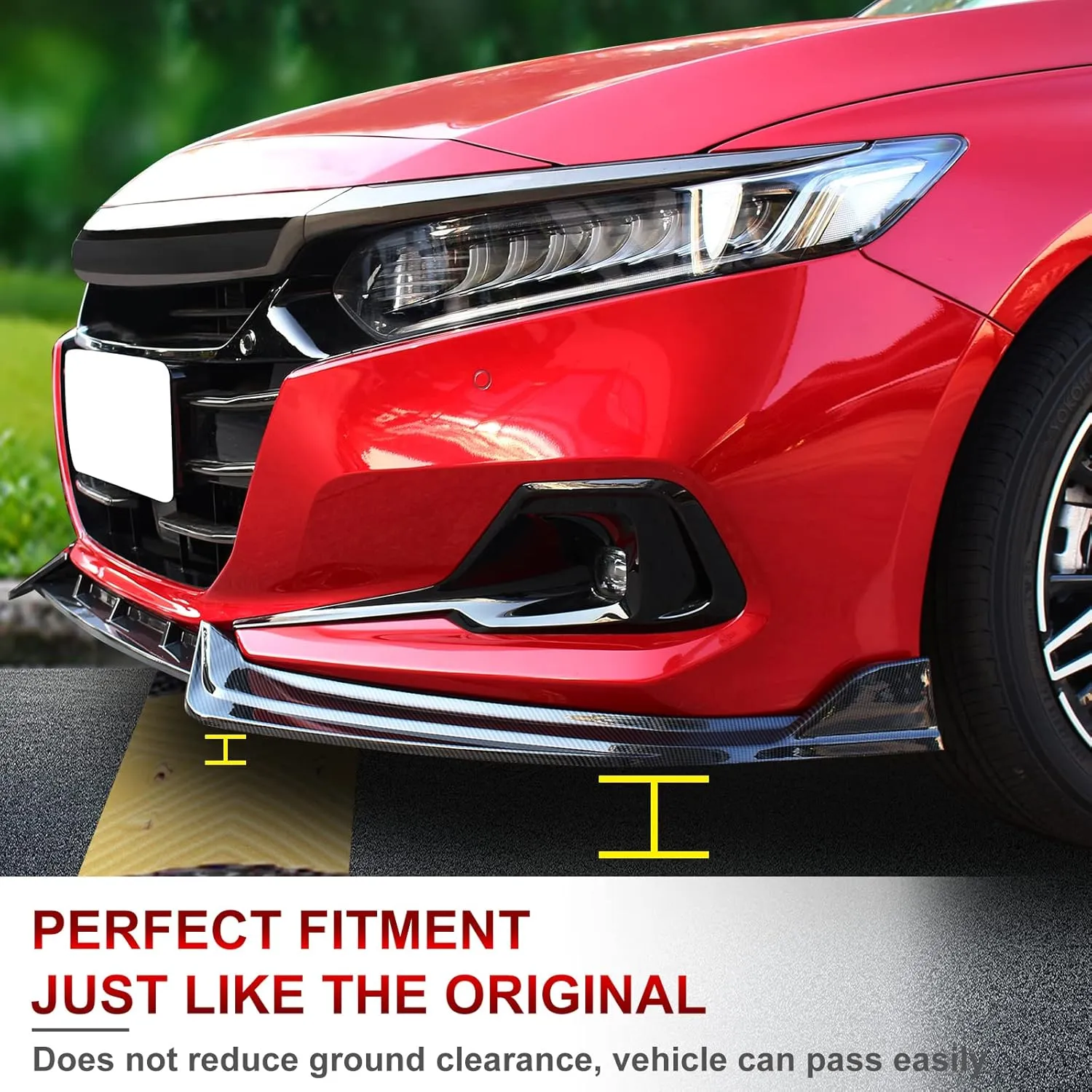 IKON MOTORSPORTS, Front Bumper Lip Compatible with 2021-2022 Honda Accord, Carbon Fiber Print IKON V1 Style PP 3PCS Front Spoiler Splitter Kit