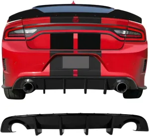 IKON MOTORSPORTS, Rear Bumper Lip Diffuser Compatible with 2015-2023 Dodge Charger SRT, Ikon Style PP Valance Body Kit, Gloss Black, 2016 2017 2018 2019