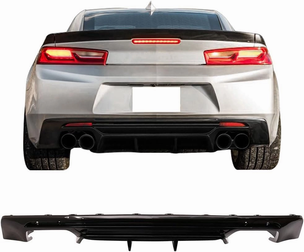 IKON MOTORSPORTS Rear Diffuser Compatible with 2016-2024 Chevy Camaro(Except ZL1 Model), Glossy Black PP Rear Bumper Lip Lower Body Protection Avoid Against Collision