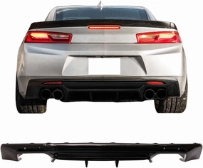 IKON MOTORSPORTS Rear Diffuser Compatible with 2016-2024 Chevy Camaro(Except ZL1 Model), Glossy Black PP Rear Bumper Lip Lower Body Protection Avoid Against Collision