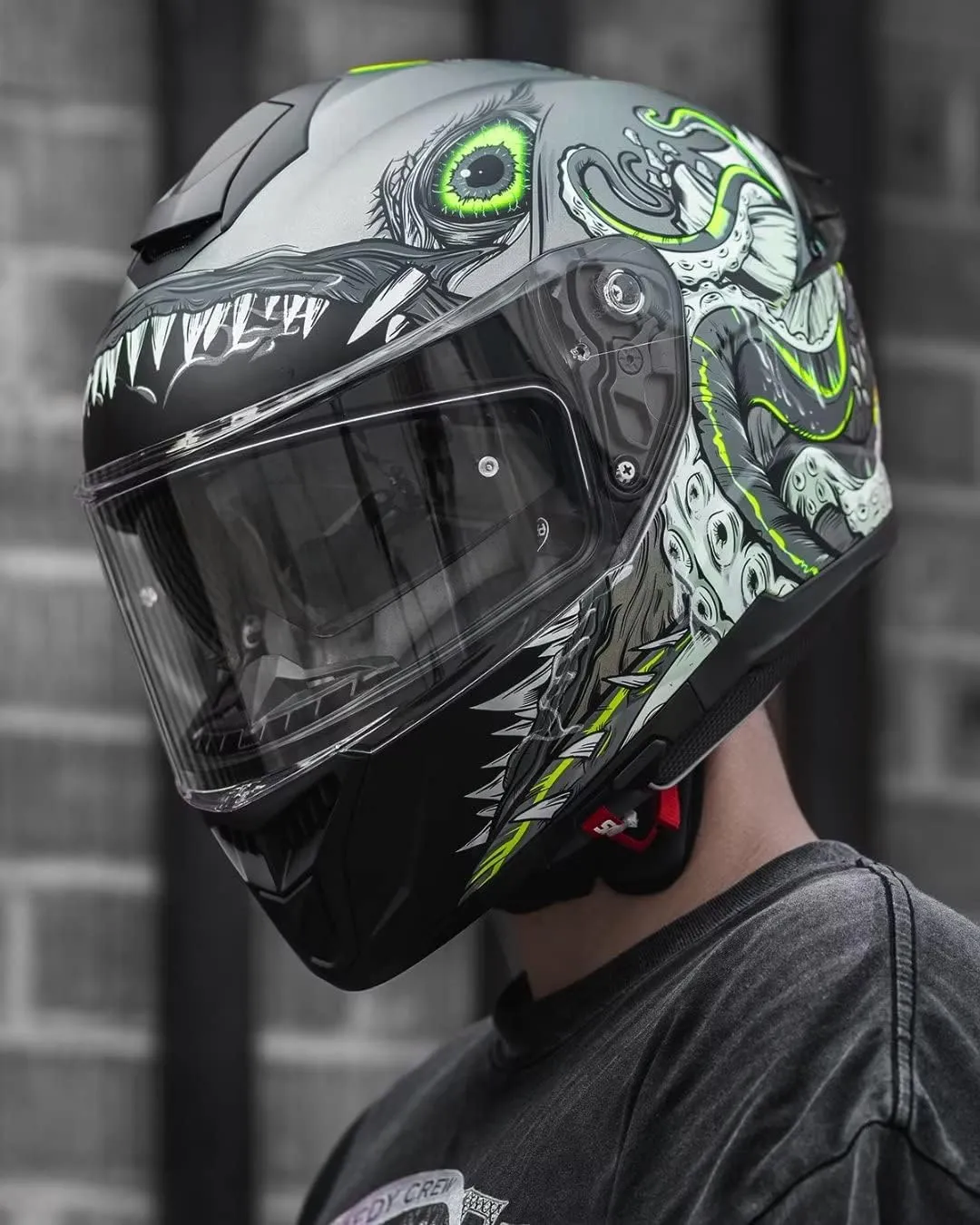 ILM Full Face Dual Visor Motorcycle Helmets with Rear Wing Pinlock Compatible Motorbike Street Bike Helmet DOT Men Women Model 861A (GreenDeepSea, L)