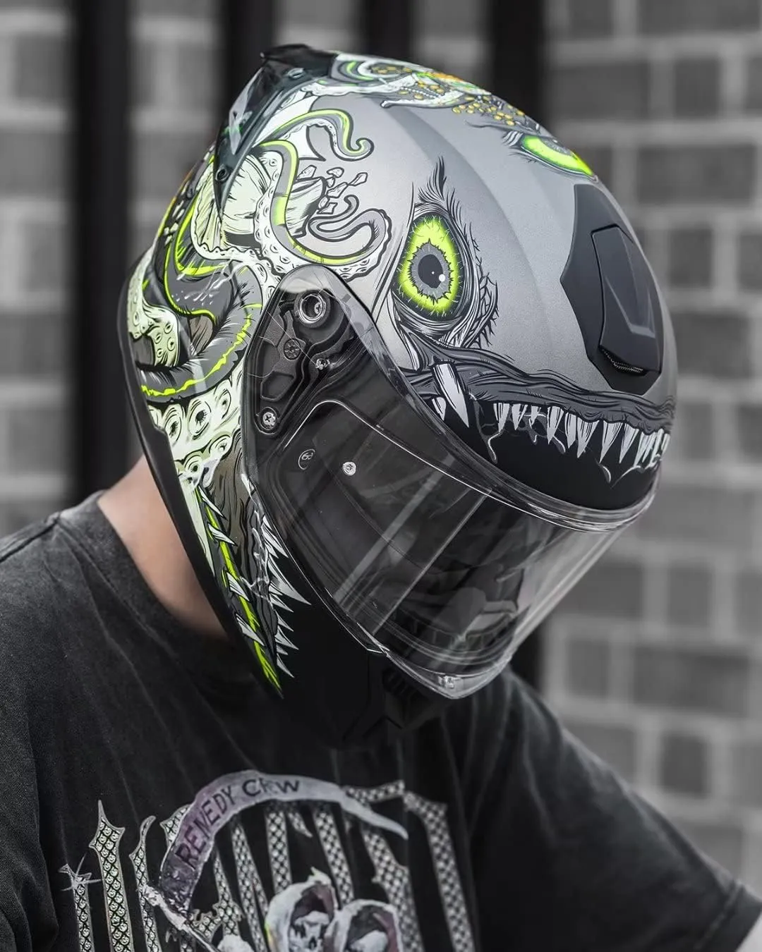 ILM Full Face Dual Visor Motorcycle Helmets with Rear Wing Pinlock Compatible Motorbike Street Bike Helmet DOT Men Women Model 861A (GreenDeepSea, L)