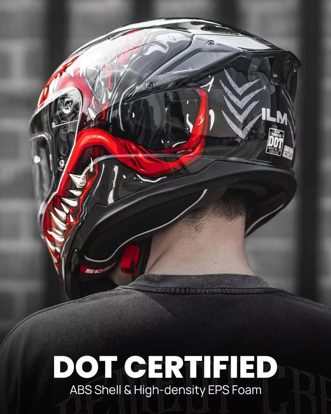 ILM Full Face Dual Visor Motorcycle Helmets with Rear Wing Pinlock Compatible Motorbike Street Bike Helmet DOT Men Women Model 861A (TheNight, L)