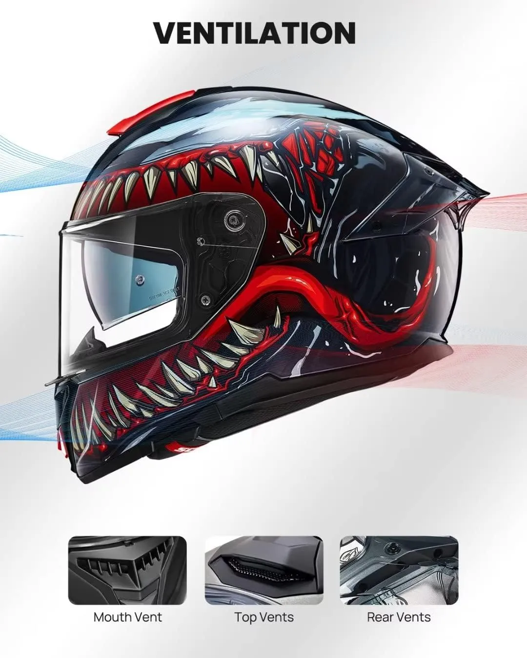 ILM Full Face Dual Visor Motorcycle Helmets with Rear Wing Pinlock Compatible Motorbike Street Bike Helmet DOT Men Women Model 861A (TheNight, L)