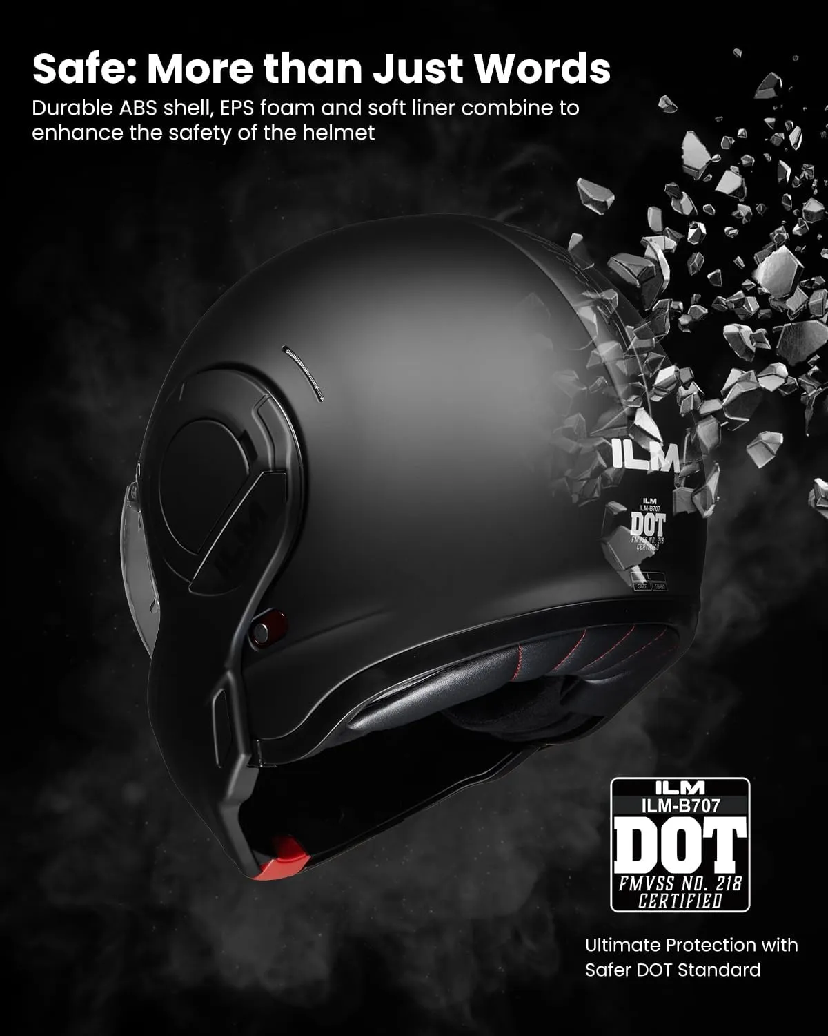 ILM Vintage Full Face Modular Motorcycle Helmet for Adults Men ATV UTV Snowmobile with 180° Reversible Chin Guard DOT Model-B707(Matte Black, L)