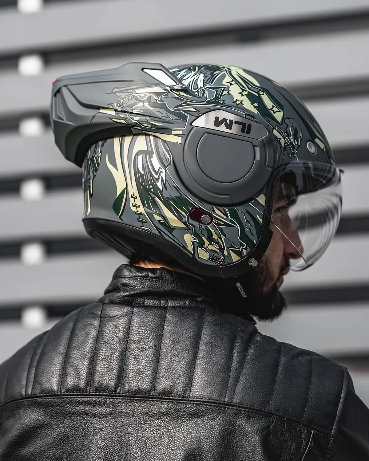 ILM Vintage Full Face Modular Motorcycle Helmet for Adults Men ATV UTV with 180° Reversible Chin Guard DOT Model-B707(Army Green, XL)
