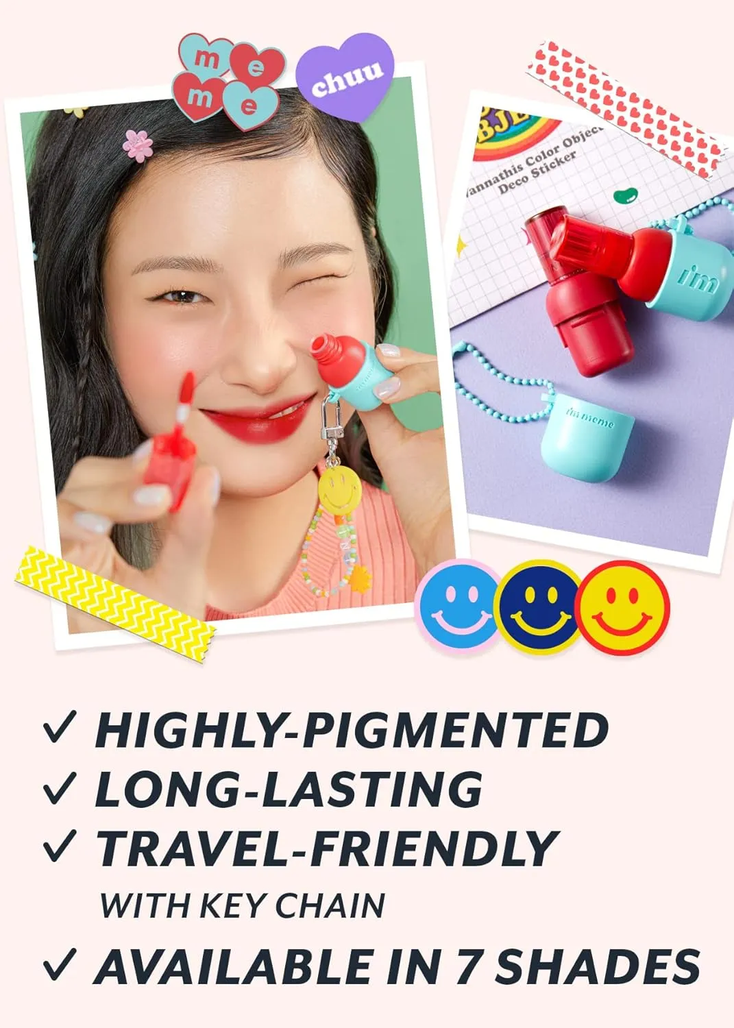 I'm Meme Water Gel Tint - Color Key Ring | Gift, Highly-pigmented, Long Lasting, Travel-Friendly, Lip Stain, 01 Coral Picnic, 0.09 Oz