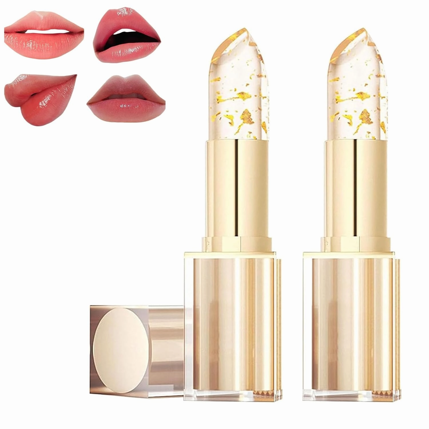 Imaginaryl Lip Color, Mood Lipstick Color, Transferproof Colors Changing Lipstick Gold Foil for Women, Moisturizing Glossy Shine Lip Gloss, Long-lasting (2 PCS)