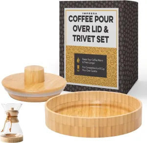 IMPRESA Coffee Pot Cover & Wooden Trivet for Chemex Coffee Maker, Fits Chemex 6 & 8 Cup