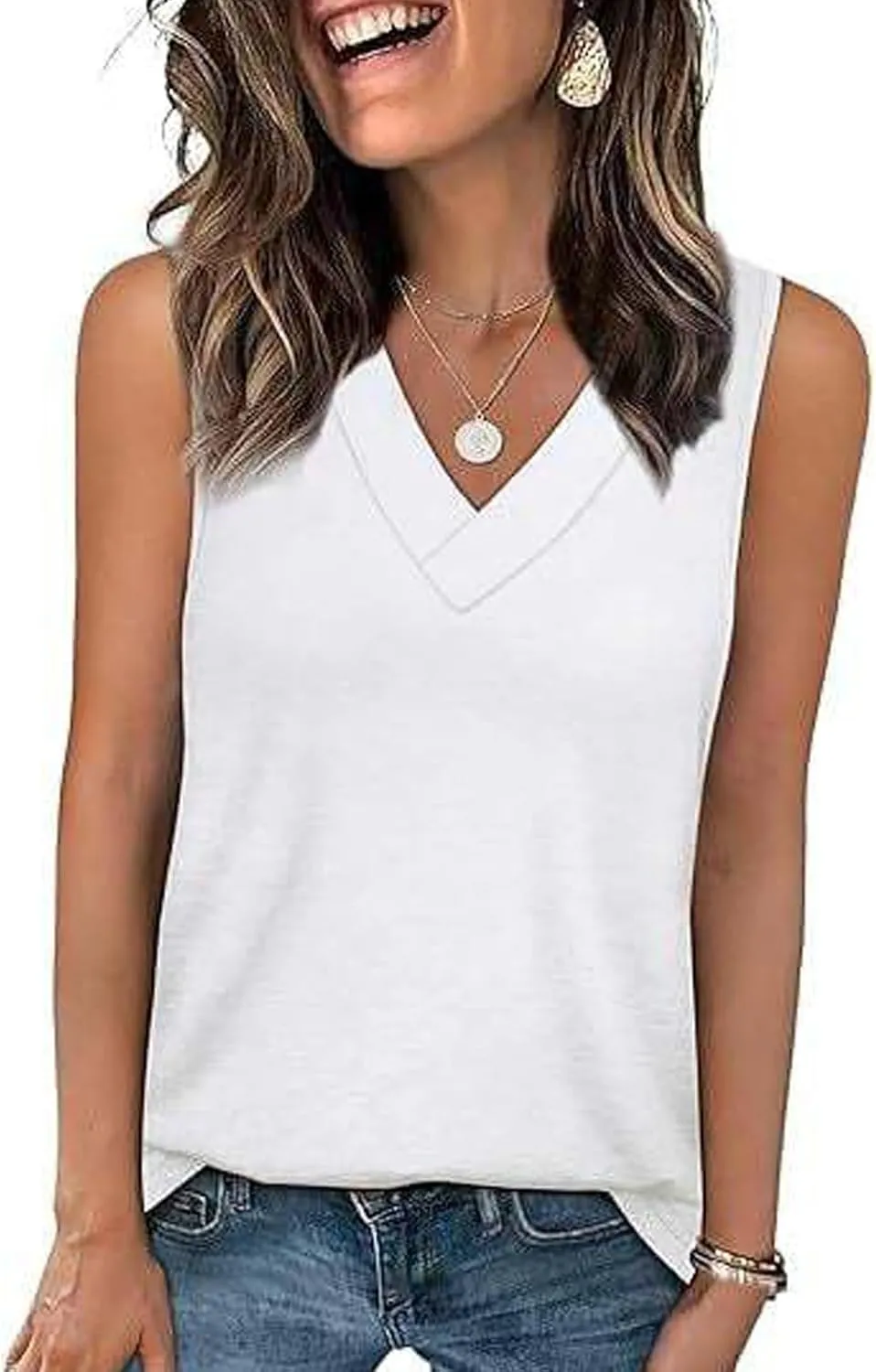 Inaugustine Tank Top,Inauguratei Classics Agave Tank Top Women's Sleeveless V-Neck Slimming Loose Fit