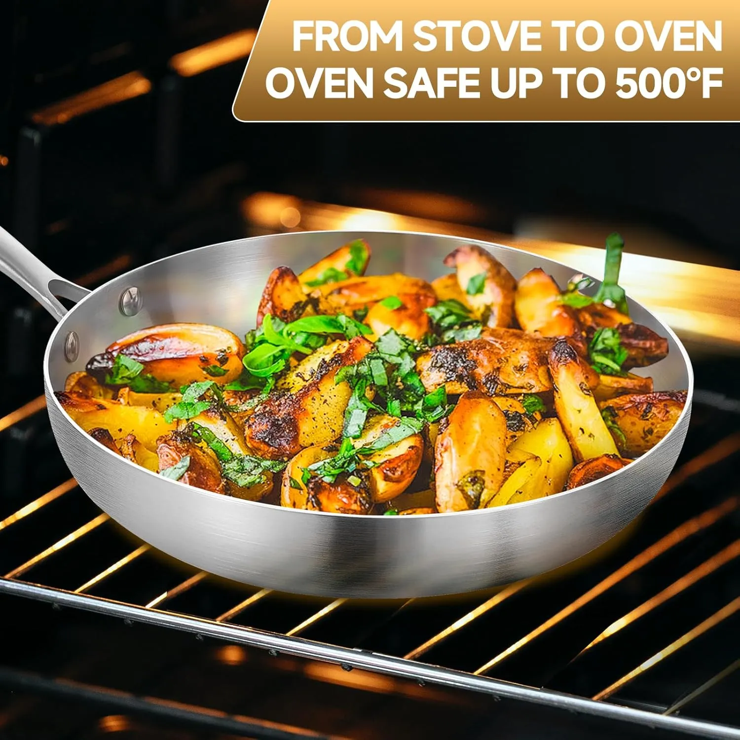 Inqibee 10 Inch Tri-Ply Stainless Steel Frying Pan with Lid,Skillet,Induction Cooking Pan,Dishwasher and Oven Safe