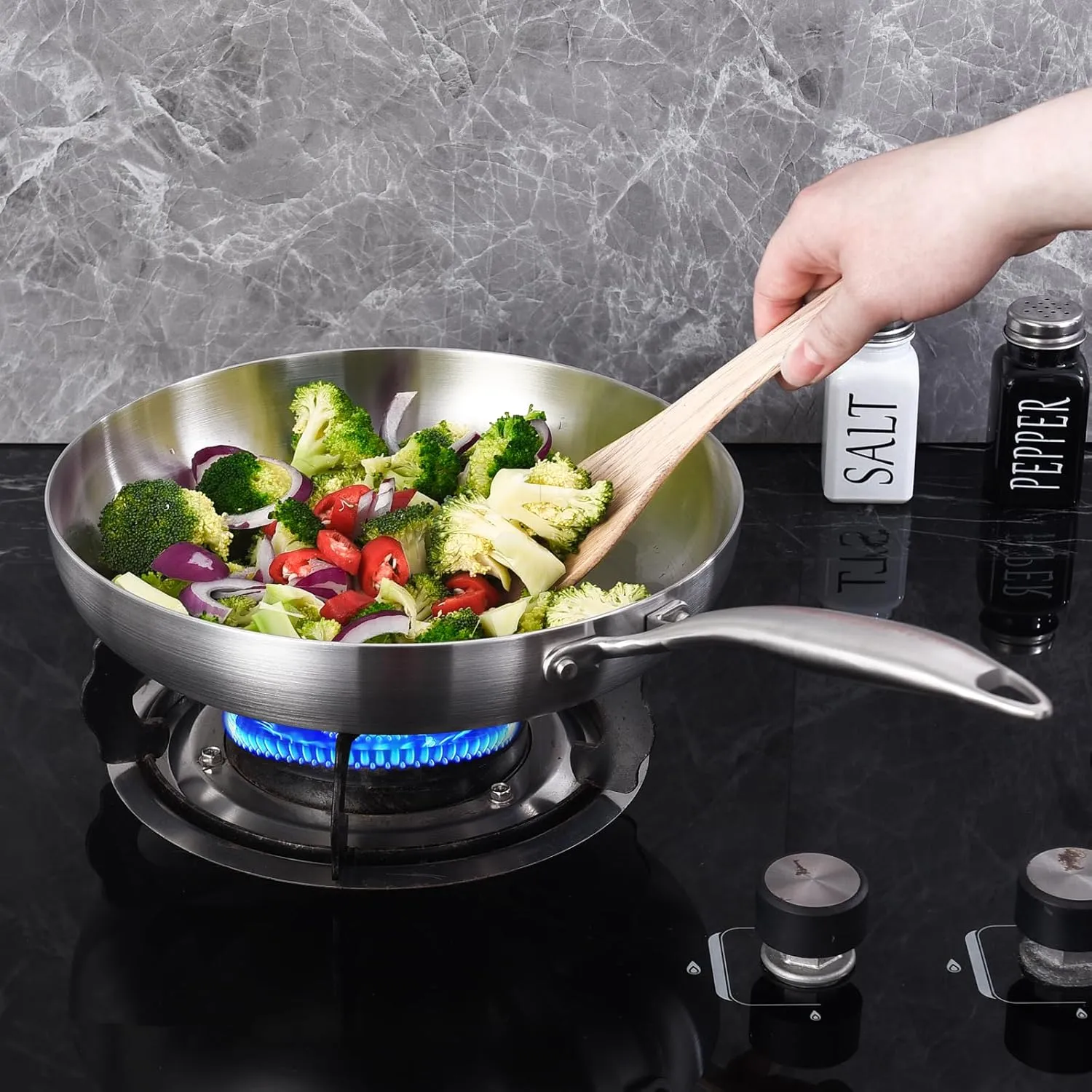 Inqibee 10 Inch Tri-Ply Stainless Steel Frying Pan with Lid,Skillet,Induction Cooking Pan,Dishwasher and Oven Safe
