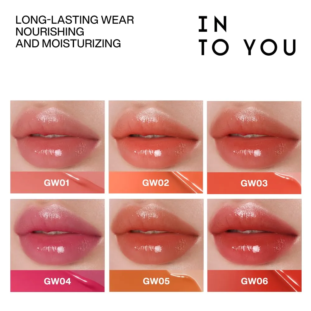 INTO YOU Glow Lip Tint, Plumping Lip Gloss, Nourishing Hydrating Moisturizing Lip Oil, Non-Sticky, Long-lasting, Waterproof, High Shine Liquid Lipstick, Stay 8 Hour, for Women Makeup, GW02