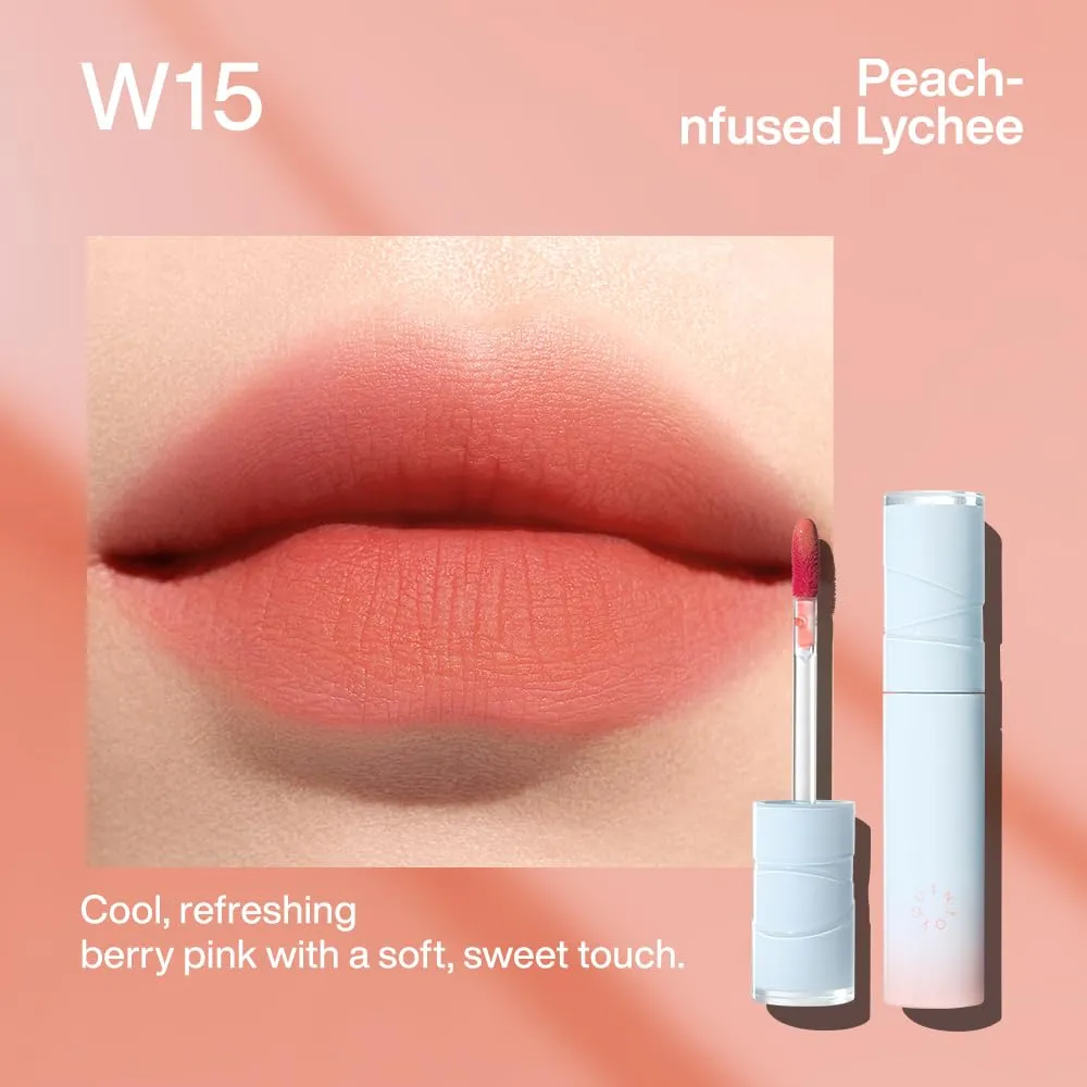 INTO YOU Lipstick Watery Lip Matt Finish Hydrating Long-lasting Smudge-proof Lip Stain Makeup High Pigment Lightweight Non Sticky Lip Gloss for Girls and Women, 0.1 oz (3g) in W15 Peach-Infused Lychee