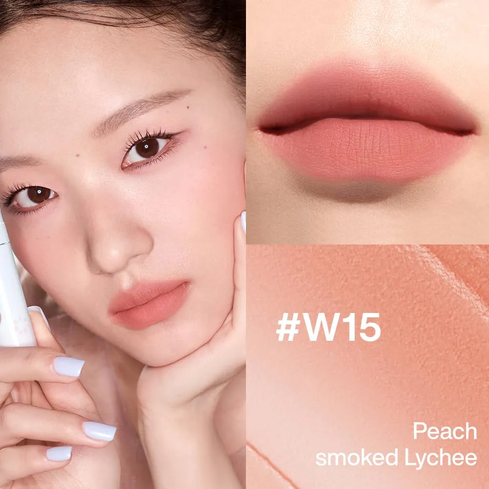 INTO YOU Lipstick Watery Lip Matt Finish Hydrating Long-lasting Smudge-proof Lip Stain Makeup High Pigment Lightweight Non Sticky Lip Gloss for Girls and Women, 0.1 oz (3g) in W15 Peach-Infused Lychee