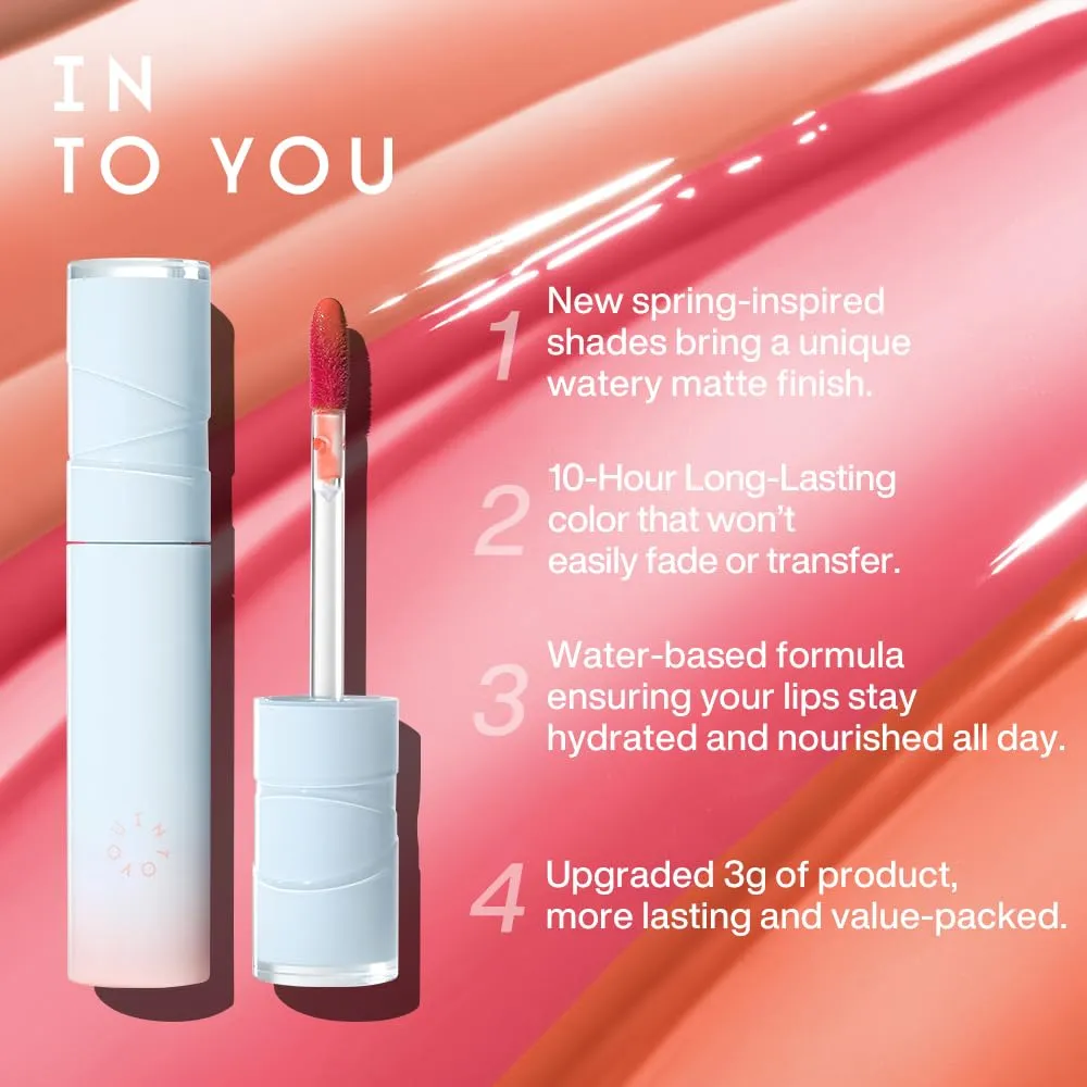 INTO YOU Lipstick Watery Lip Matt Finish Hydrating Long-lasting Smudge-proof Lip Stain Makeup High Pigment Lightweight Non Sticky Lip Gloss for Girls and Women, 0.1 oz (3g) in W16 Sea Buckthorn Lychee
