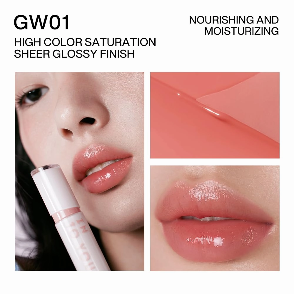 INTO YOU Glow Lip Tint, Plumping Lip Gloss, Nourishing Hydrating Moisturizing Lip Oil, Non-Sticky, Long-lasting, Waterproof, High Shine Liquid Lipstick, Stay 8 Hour, for Women Makeup, GW01