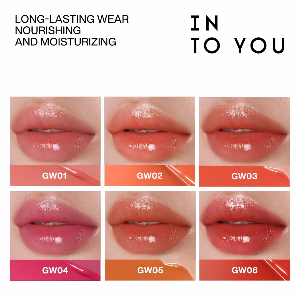 INTO YOU Glow Lip Tint, Plumping Lip Gloss, Nourishing Hydrating Moisturizing Lip Oil, Non-Sticky, Long-lasting, Waterproof, High Shine Liquid Lipstick, Stay 8 Hour, for Women Makeup, GW03