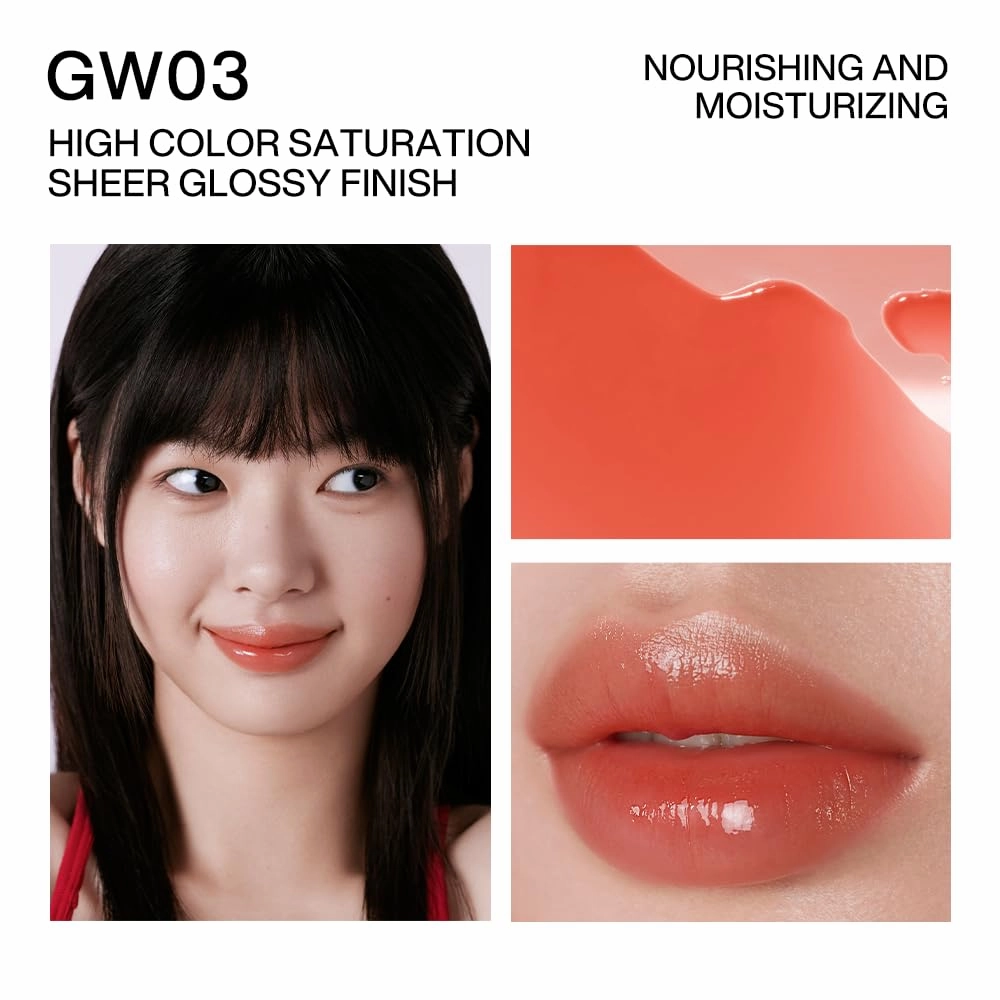 INTO YOU Glow Lip Tint, Plumping Lip Gloss, Nourishing Hydrating Moisturizing Lip Oil, Non-Sticky, Long-lasting, Waterproof, High Shine Liquid Lipstick, Stay 8 Hour, for Women Makeup, GW03