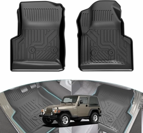 Jeep Wrangler TJ Floor Mats，Floor Liners for Wrangler TJ Accessories 1997-2006, TPE All Weather Protection Mat, Front Row Liner Electronic Pattern 2PCS Black